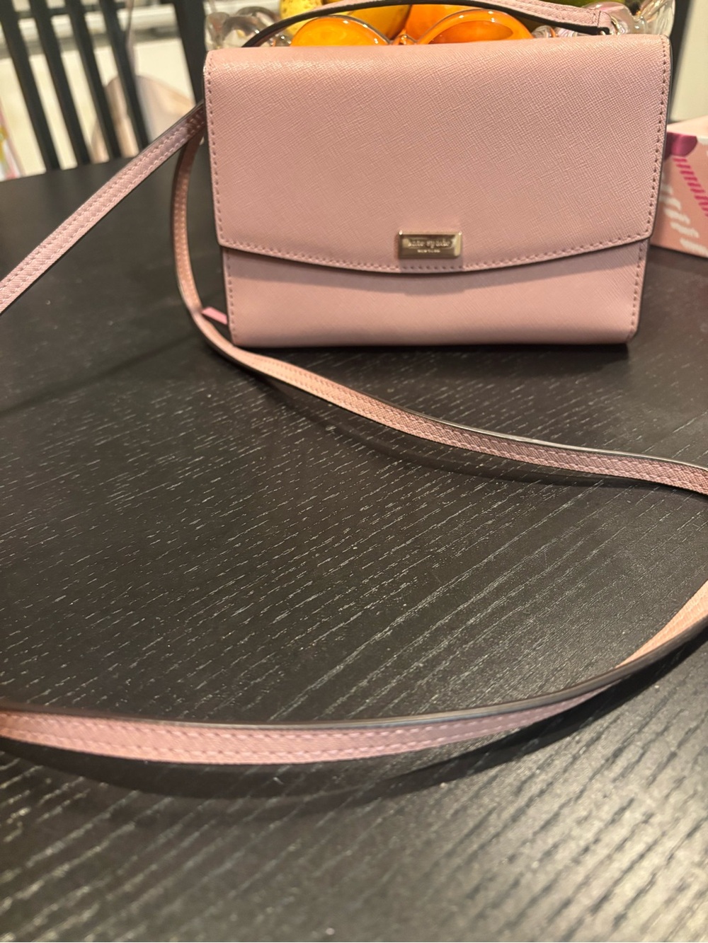 kate spade blush pink saffiano crossbody large wallet